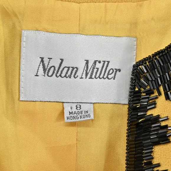 Vtg Nolan Miller Wool Beaded Jacket Tank Set Size 8 Yellow Retro Glam Hong Kong - Picture 8 of 16
